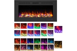 Mystflame Galaxy 42 - Camino elettrico da parete, 13 colori di fiamma e luce inferiore, letto di combustibile per tronchi e vetri, termostato 750/1500 W, telecomando e touch screen