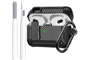 Airpods 3rd Generation Case Cover Men Lock with Cleaning Kit, OTOPO Protective Cover with Cleaning Pen Compatible with Apple Airpod 3rd Gen Case, Shockproof Rugged Shell for iPod 3 Case Black