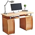 RayGar Beech Deluxe Design Computer Desk With Cabinet and 3 Drawers For Home Office Table Workstation - New (Beech)