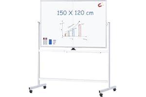 maxtek Pizarra Blanca Móvil 150 x 120 cm, Pizarra Magnética Marco de Aluminio de Doble Cara, con Marcadores, Imanes, Borrador de Pizarra para escuela en casa, oficina