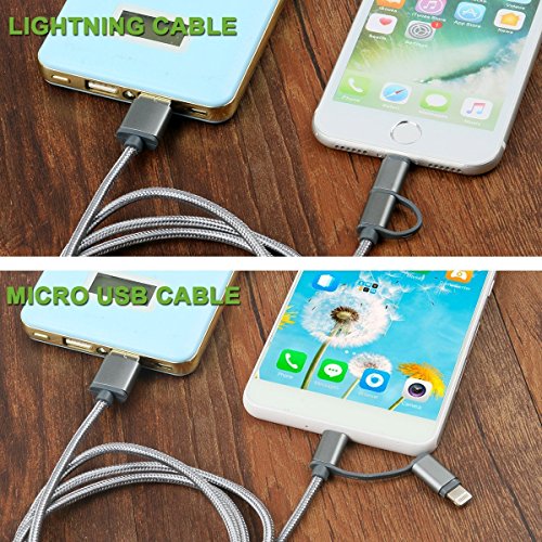 Ladekabel Micro USB Kabel Lightning Ladekabel [3Pack/1m] Syncwire Nylon geflochtenes 2 in 1 Kabel highspeed Kompatibel mit Apple und Android Geräten für iPhone 7/ 7Plus/ 6sPlus/ 6s, iPad/ iPod, Samsung, Huawwei ,HTC und mehr – Silber - 6