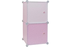 HOME DECO KIDS Organizador Modular con 2 Cubos para niña, decoración de Dormitorio, Rosa-Blanco-Gris-Morado, 34.00 x 32.00 x 63.00