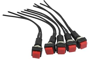 UXCELL sourcingmap 5Pcs 10mm Red Square Wired Horn NO Momentary Push Button Switch AC 250V 3A