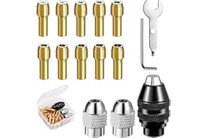 NUWIQ Keyless Drill Chuck Collet Kit - 15 Pcs 0.8-3.2mm Multi Chuck Set for Rotary Tools and Dremel With Metal Nut and Wrench