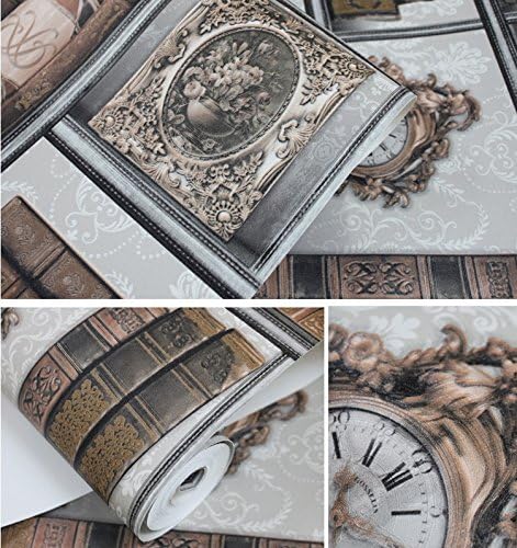 JSLCR Retro wallpaper imitation bookshelf wallpaper industrial wind clothing store coffee shop theme restaurant PVC wallpaper 10*0.53 (m),Thirty-one thousand two hundred and two
