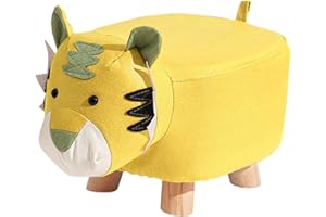 Milageto Fußhocker mit Tiermotiv, Schuhwechselhocker, süßer Cartoon-Lernhocker, Fußstütze, Sitzkissen, Stuhl für Wohnzimmer, Nachttisch, Eingangsbereich, Gelb Tiger