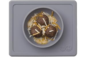 ezpz Mini Bowl (Gray) - 100% Silicone Suction Bowl with Built-in Placemat for Infants + Toddlers - Comes with a Reusable Travel Bag