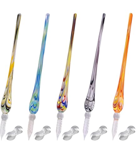 Zonon 3 Pcs Handmade Glass Dip Pen Set - High Borosilicate Glass Calligraphy Pen For Writing & Drawing (Silvery, Blue, Green)