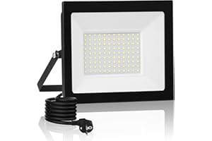 LITGLOBE 100W Focos LED Exterior con Enchufe,10000LM LED Foco Exterior con Cable de 3M,6500K Blanco Frío Proyector Exterior,Impermeable IP66 Luz de Seguridad,Proyector Foco LED para Patio Jardín Garaje