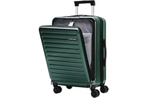 TydeCkare valigia Bagaglio a Mano con Tasca Frontale, 56x26x37 cm, Trolley Valige da Viaggio Rigide ABS+PC, Leggero con 4 Ruote e Lucchetto Combinazione, Verde Scuro/M