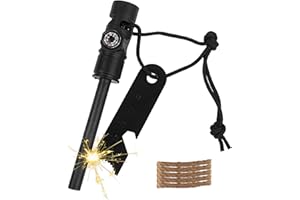 MOSTFUN Pedernal Supervivencia Magnesio Mechero Kit 5 En 1 Encendedor con Brújula Silbato Cuerda de Cáñamo Encendedor Supervivencia para Camping Supervivencia Exterior