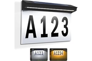 T-SUNUS House Numbers Plaques with Solar Light, IP65 Waterproof Door Number Plaques for Wall House Numbers House Signs for Outside, 30 SMD LEDs Super Bright & 2 Colour Temperatures Door Signs