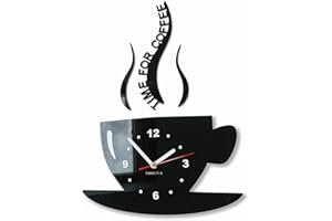 FLEXISTYLE TASSE zegar ścienny do kawy, nowoczesny zegar ścienny, czarny, rzymski 3D, dekoracja ścienna