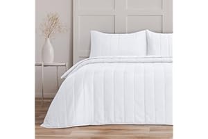 Bronwen Mathews Quilted Bedspreads King Size Tram Lines Pattern - 3Pcs White Quilted Throw Set 240x260cm Soft Microfiber Lightweight Coverlet with 2 Pillowcases 50x75cm for All-Season (White, King)