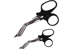 PURE SHARP Pack of 2 Utility Scissors Stainless Steel Autoclavable Titanium Bandage Shears Bent Stealth tuff Cut 5.5" & 7.5" (Black)