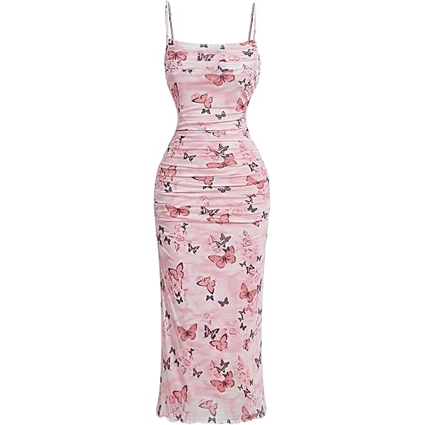 Damen Leopardenkleid Mit Spaghettiträger - Sexy Midikleid Mit Schlitz