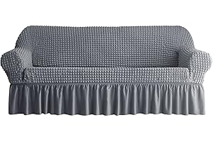 zenmag Sofa Slipcover 1 Piece for 3 Cushion Couch Cover with Skirt, Durable Washable High Elastic Stretchable, Easy Fit Universal Furniture Protector (3 Seater, Grey)