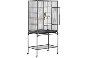 Yaheetech Grande Cage/Volière Oiseaux intérieur 65,5 x 42,5 x 136,5cm avec Support Détable à roulettes pour Perroquet Noir