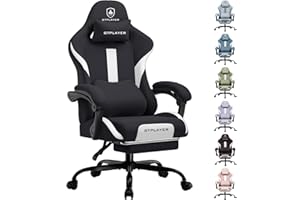 GTPLAYER Fabric Gaming Chair, Ergonomic Computer Chair with Footrest Lumbar Support Heavy Duty High Back Adjustable Height Svivel Office Desk Chairs (White)