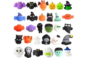 AONUILY Mochi Squishy Toys, 30Pcs Halloween Mochi Squeeze Toys Stress Relief Toy Pumpkin Ghost Spider Squishies Goody Bags Filler Gifts for Halloween Party Favors Supplies