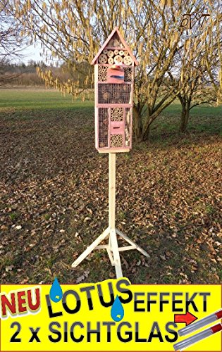 XXL XXL INSEKTENHOTEL MIT TRÄNKE SDV-HOLO-OS und FUTTERPLATZ, mit Spezialoberflächenbeschichtung „LOTUS“, Futterstelle, in hellrot PINK, ROSArot Nisthotel Hoch für Nützlinge im Garten Marienkäfer als Ergänzung zum Meisen Nisthotel Hoch Meisenkasten oder zum Vogelhaus Vogelfutterhaus Futterstation für Vögel Insektenhäuschen – XXL INSEKTENHOTELs - 4