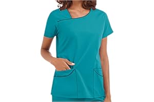 PJQQ Scrub Top,Women's Workwear Tops Stretch Mock Wrap Shirt Short Sleeve V-Neck Mock Wrap Top Working Uniform Comfortable Loose Women Shirt