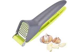 CalmGeek Prensa de ajos, balancín, acero inoxidable, picadora de ajos, de calidad alimentaria, ergonómica, ahorro de trabajo, prensador de ajos, cortador de ajos