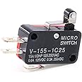 SLVC V-155-1C25 Micro Limit Switch Long Hinge Roller Momentary Cherry Push Button SPDT Snap Action Perfect for Arduino, Appliance and Electronic Equipment (Pack Of 5)