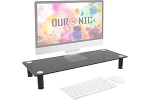 Duronic DM051 Support pour Moniteur en Verre 63 x 25 cm | Réhausseur d’écran d’Ordinateur Portable LCD LED TV | Espace de Travail Ergonomique Ajustable en Hauteur de 11 à 12,5 cm | Supporte 40kg