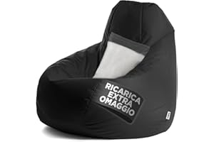 Avalon - Pouf Poltrona Sacco Gigante XXL Jive, Puffo per Sedersi Ergonomico, Pouf a Sacco in Tessuto Antistrappo e Impermeabile, Poltrona a Sacco Moderna, Made in Italy(95x95x135cm-Nero)