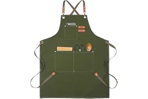 jiuzcare Grembiule Cucina Uomo 68x76cm Grembiule da Cucina Grembiule da Cuoco Regolabile con 3 Tasche Grembiule Chef Grembiule Regolabile a Croce Uomo e Donna Ideale per Barbecue, Ristorante, Bar