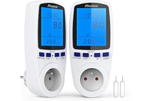 Maxcio Prise Compteur d'Énergie, Consommation d'Énergie Mètre Wattmètre avec 7 Mode, Prise Consommation Electrique pour Économie d'Energie, Surcharges de Protection, 3680W MAX (2 Packs)