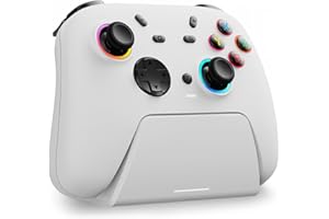 DuLingKer Mando PC con Carga Base, Mando Inalámbrico para Switch 2/Switch/PC Windows/Steam/OLED/Lite Gaming Mandos con Hall Efecto Trigger/Joystick(Sin Deriva), Luz RGB, Botón M1/M2 Blanco
