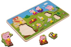 Eichhorn Peppa Pig plug-in pussel – 13-delat träpussel med familjemotiv, främjar finmotorik och första formförståelse, tillverkad av FSC-certifierad lindplywood, 30 x 18 cm, från 2 år
