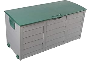 Rebecca Mobili Baule Contenitore 290 Lt Plastica Verde Grigio Chiaro Multiuso Giardino Attrezzi Legna H 54 x L 112 x P 49 cm (cod. RE6330)