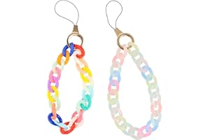 Marjoramy 2 Pièces Chaîne Colorée en Acrylique, Pendentifs pour Téléphones Portables, Bijou Telephone Portable, Bracelet Telephone, Charme de Téléphone avec Porte Clés, Dragonne pour Porte Clés