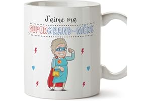 Mugffins Mamie Mug/Tasse - J'aime ma Super Grand-Mère – Tasse Originale/Cadeau Anniversaire/Fête des Mères/Future Mamie. Céramique 350 ML