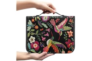 Kuiaobaty Colorful Hummingbird PU Leather Carrying Book Case Bible Protective with Handle,Retro Bird Floral Christian Art Gifts for Mother,Father,Wife