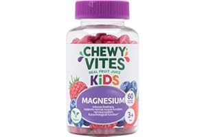 Chewy Vites Kids Magnesium, 2 Months Supply, 60 Kids Vitamins Gummies, 500mg Magnesium Citrate Providing 56mg per Gummy, Real Fruit Juice, Age 3 +, Berries Flavour