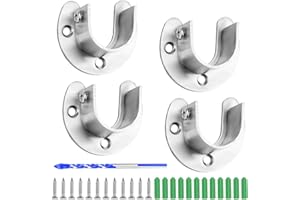 GUANGYUAN 4Pcs Wardrobe Hanging Rail Bracket, 26mm/1in Stainless Steel Closet Pole Sockets Rod End Holders,Round Tube Bracket Cabinet Tube Rod Bracket Flange Rod Holder for Cupboard Rod Shower Curtain Rod