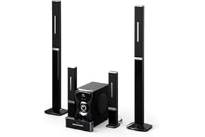 AUNA Areal 825 Sistema de Cine en Casa 5.1 Inalámbrico - Bluetooth, Subwoofer 100W, Iluminación RGB, Puertos USB/SD, Entrada AUX y Óptica, Altavoces con Mando a Distancia