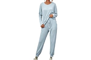 AMhomely 2 Piece Outfits Women Soft Long Sleeve Sweatshirts & Trouser Pajama Set Casual Lighweight Breathable Sleepwear Autumn Wrm Lounge Wear Joggers Tracksuits