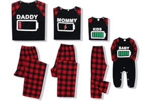 Amissz Pyjama de Noël Famille, Vêtements de Nuit Costume Coton pour Femmes Hommes Enfant Bébé