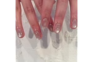 AGASAR 24pcs Short Round False Nails Cat Eye Stick on Nails Glitter Press on Nails Removable Glue-on Nails Full Cover Fake Nails Women Girls Nail Art Accessories