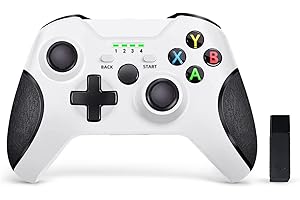 AUFGLO Drahtlos Controller für Xbox One, PC Gamepad mit 2.4G drahtlos Adapter, eingebaute Dual Vibration, kompatibel mit Xbox One/One S/One X/One Elite/PS3 Host/Windows 10 (Weiß)