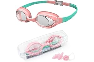 Kemraes Kids Swimming Goggles 3-14 Years Featuring Waterproof High-Definition Lenses Prevent Fogging Leaking Easily Adjustable Comfortable Strap Wide Vision Soft Silicone Goggles for Kids