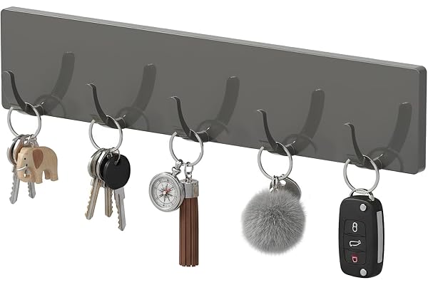 Toski Nyckelbräda Utan Borrning, Nyckelkrok Med 5 Krokar, Nyckelhållare Med Starkt Klibbande Lim Utan Spår, Nyckelbräda För Vardagsrum Och Kök, Grå, Hem, Nyckelupphängning, Modern