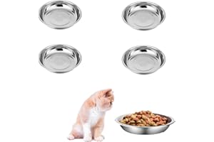 E-YIHESZ 4PCS Cat Bowls Whisker Friendly, Shallow Wide Flat Cat Food Bowls Stainless Steel,Metal Cat Dishes Whisker Fatigue Relief,Replacement Basic Cat Plates for Elevated Stand,Dishwasher Safe