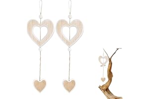 WANTUSHUI 2 Stück Herz Deko Fenster zum Hängen, Fensterdeko Hängend Holz Hängedeko Fenster Anhänger, Fensterschmuck Hängend Frühlingsdeko, Boho Dekoherz Segenswunsch Fensterbrett Fensterdekoration (AA)