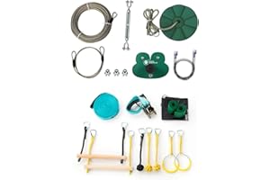 FRANCE TRAMPOLINE DEPUIS 1971 Frane Trampoline - Pack Tyrolienne Frog 28m + Parcours Ninja avec Slackline 15m + 7 Obstacles à franchir pour Enfants Jeux d'extérieur à Installer Entre 2 Arbres